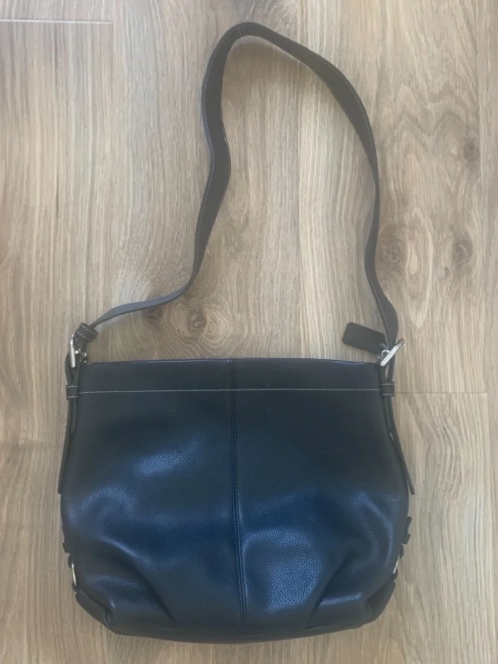 Coach F15064 Black Pebbled Leather Convertible Duffle Hobo Shoulder Crossbody